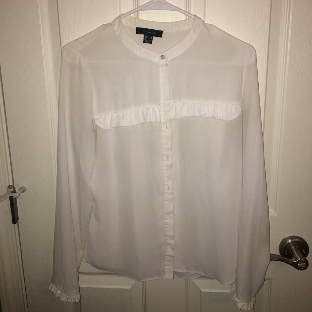 White button down with ruffles